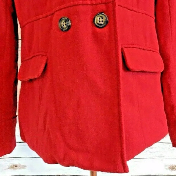 AEROPOSTALE Women Button Down Fully Lined Collar Hoodie Red Coat Jacket Sz Large - Picture 3 of 12
